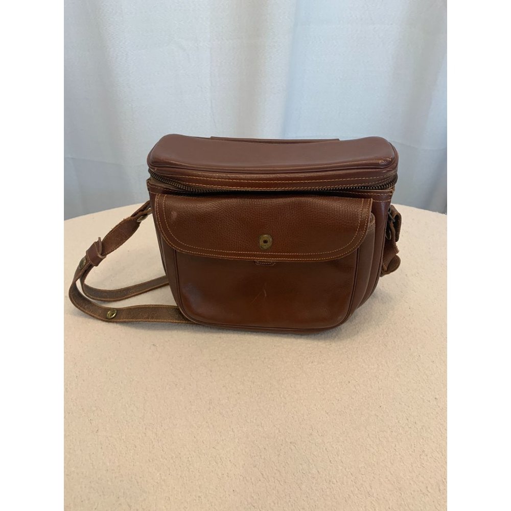Vintage Unmarked Brown Leather Camera Bag With Shoulder Strap